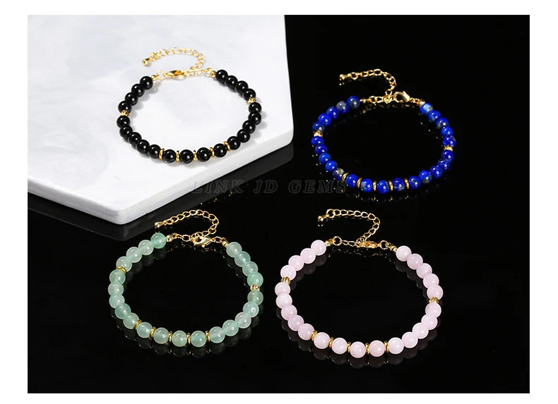 JD Natural Stone Green Aventurine Black Agate 6mm Bead Stainless Steel Bracelet Women Trendy Handmade Adjustable Healing Jewelry