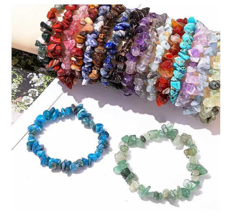 JD Natural Crystal Stone Seven Chakra Irregular Energy Bracelet Women Men Healing Amethyst Fluorite Chip Strand Bracelet Gift