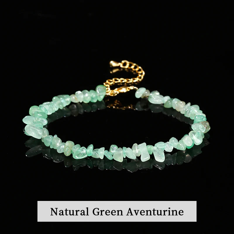 JD Natural Stone Tourmaline Amethyst Rock Quartz Crystal Stone Chip Bead Bracelet Women Healing Chakra Adjustable Chain Jewelry