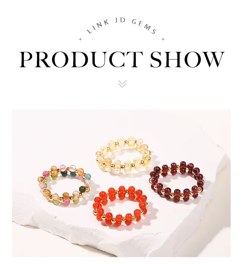 JD Natural Stone Crystal Bead Woven Rings Women Fashion Chic Handmade Adjustable Reiki Yoga Energy Rings Party Jewerly Gifts