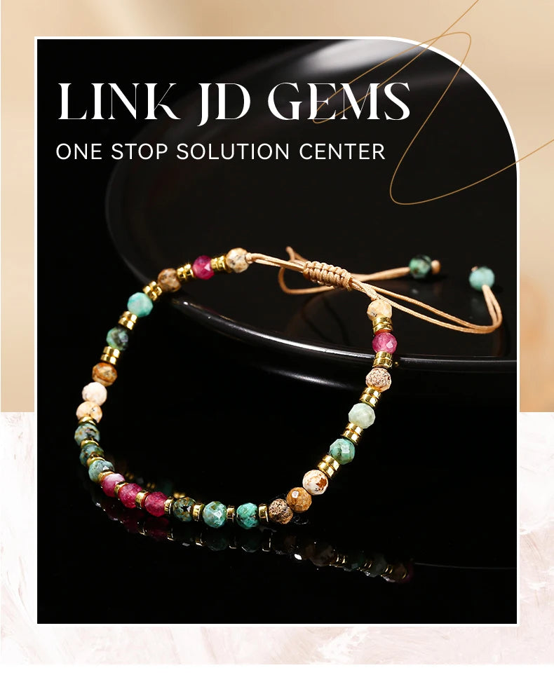 JD Natural Stone Faceted Africa Turquoises Colored Chalcedony Braided Bracelet Women Bohe Handmade Rope Adjustable Jewelry Gift