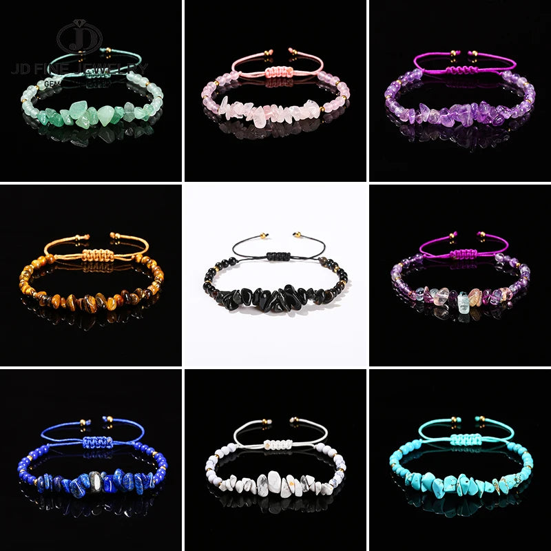 JD Natural Green Aventurine Amethyst Irregualr Gravel Woven Bracelet Women Men Handmade Braided Bracelet Crystal Chip Jewelry