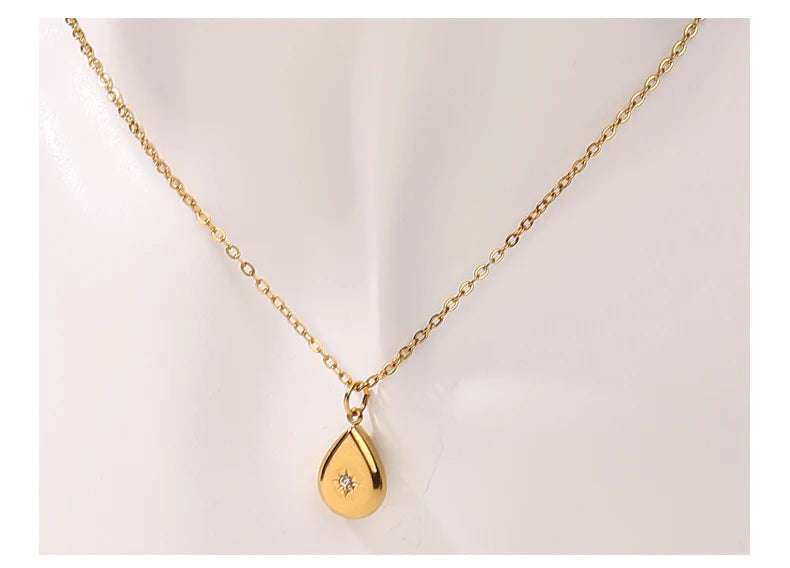 JD Stainless Steel Turquoise Zircon Geometic Patter Pendant Necklaces For Women Bohemian Delicate Wedding Jewelry Collar Mujer