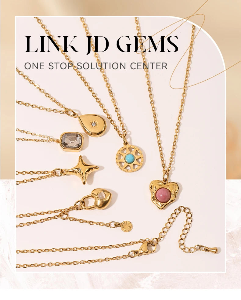 JD Stainless Steel Turquoise Zircon Geometic Patter Pendant Necklaces For Women Bohemian Delicate Wedding Jewelry Collar Mujer