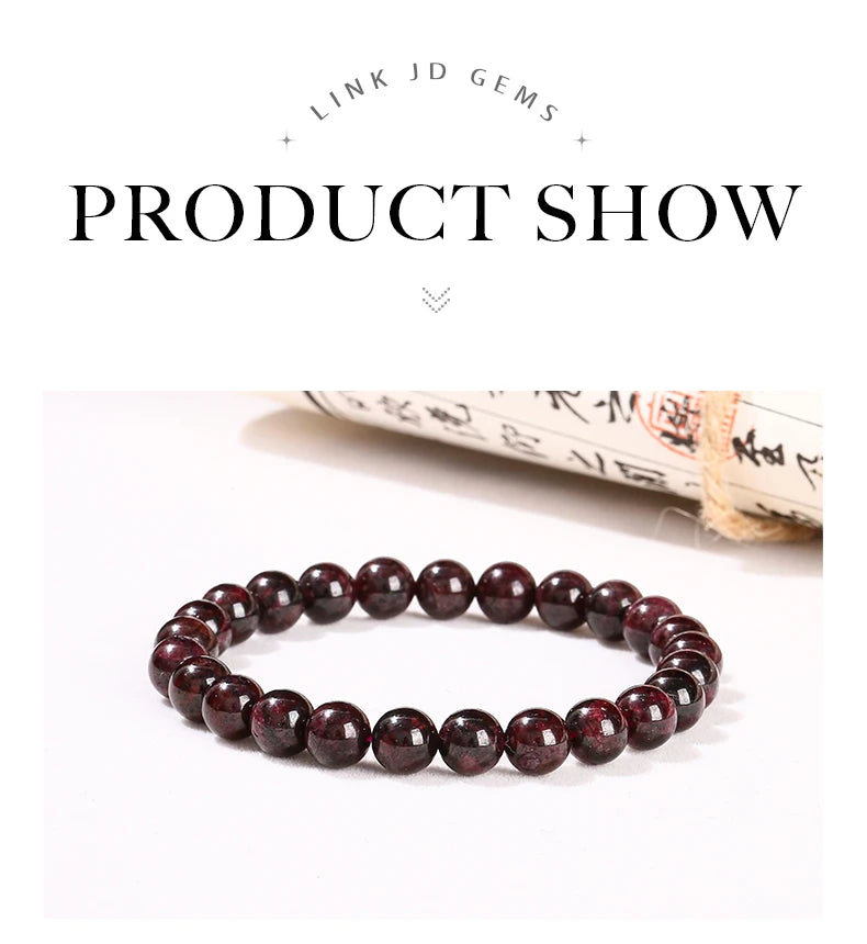 JD 1A Natural Garnet Stone Wine Red Beaded Bracelet Men Women Yoga Healing Balance Bracelets Jewelry Couple Valentine's Day Gift