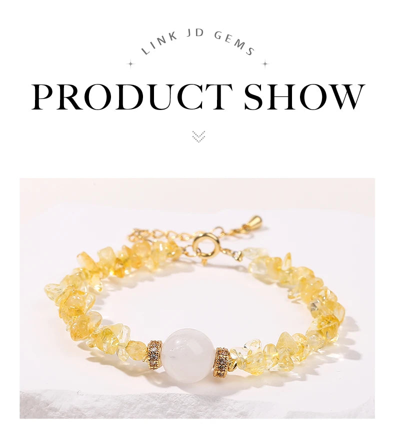 JD Natural Citrine Stone Gravel Bead Lucky Wealth Bracelets Women Fashion Jewelry Handmade Adjustable Chain Bracelet Couple Gift