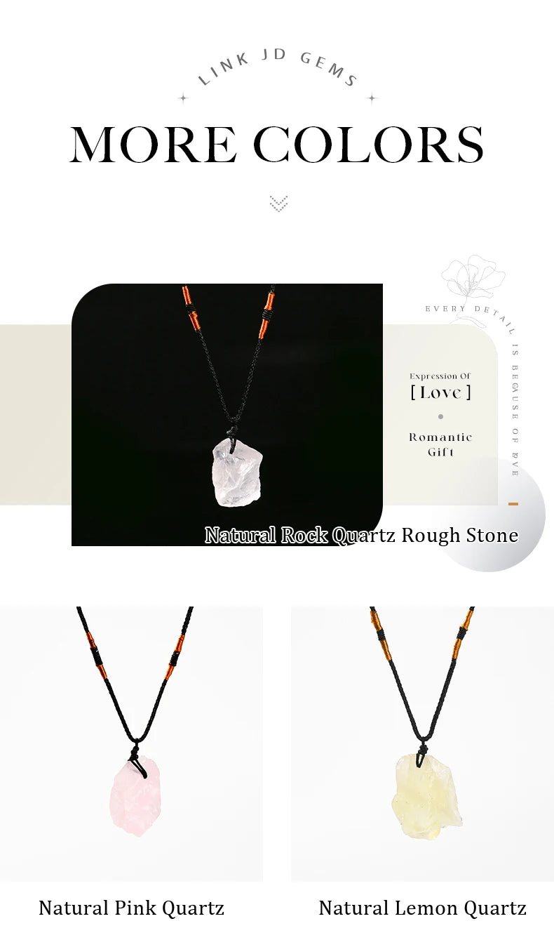 JD Natural Crystal Amethyst Raw Stone Pendant Clavicle Necklace Women Men Reiki Healing Adjustable Rope Chain Lucky Necklace