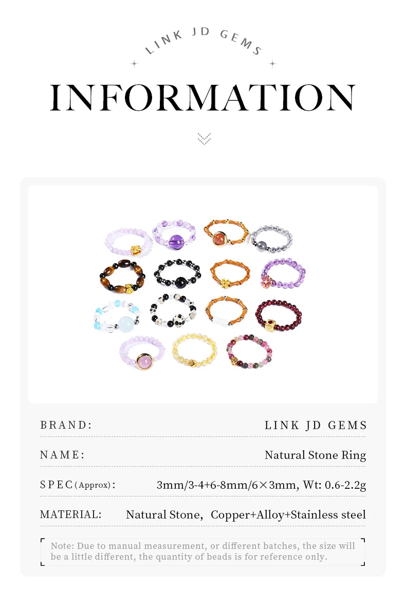 JD Natural Stone Small Bead Crystal Rings for Women Trendy Bohe Handmade Stretch Rings Reiki Healing Party Gifts Couple Jewelry