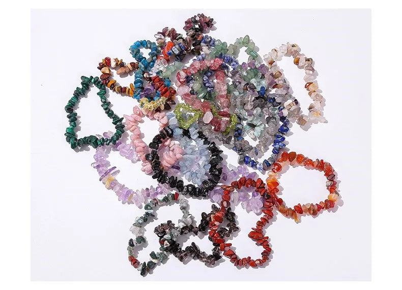 JD Natural Crystal Stone Seven Chakra Irregular Energy Bracelet Women Men Healing Amethyst Fluorite Chip Strand Bracelet Gift