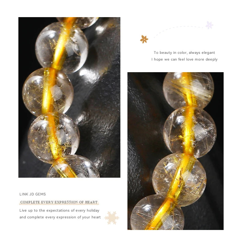 JD Natural Golden Rutilated Quartz Inlaid Chain Bracelets Women Luxury Elegant Handmade Stainless Steel Gems Healing Couple Gift