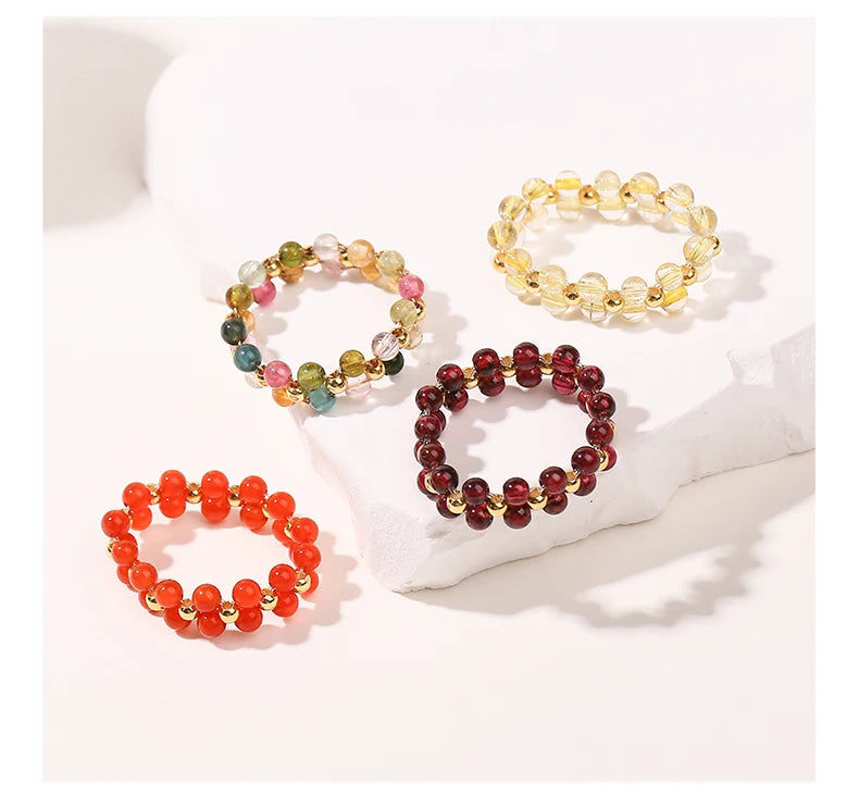 JD Natural Stone Crystal Bead Woven Rings Women Fashion Chic Handmade Adjustable Reiki Yoga Energy Rings Party Jewerly Gifts