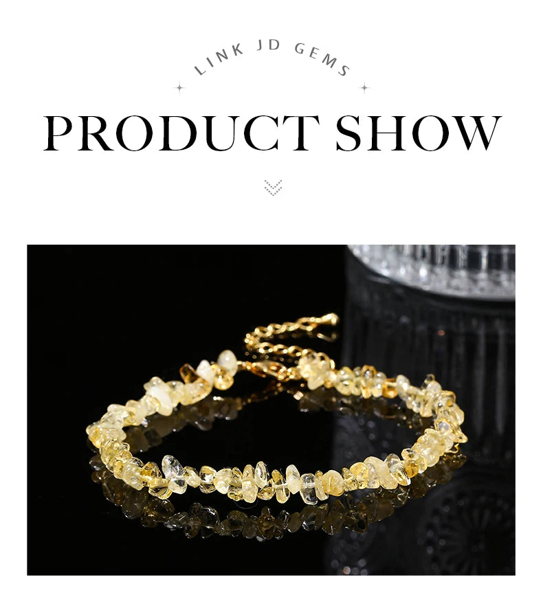 JD Natural Citrines Gravel Stone Irregualr Chip Chakra Bracelet Women Fashion Jewelry Reiki Healing Adjustable Birthday Gifts
