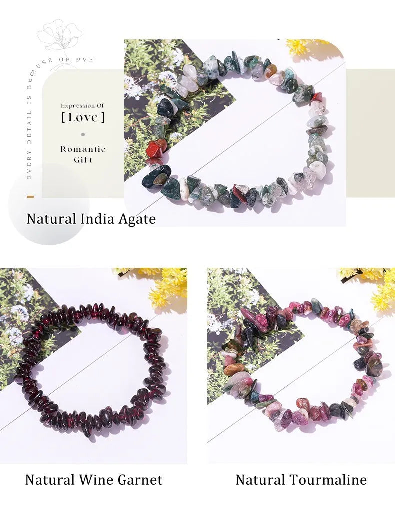 JD Natural Crystal Stone Seven Chakra Irregular Energy Bracelet Women Men Healing Amethyst Fluorite Chip Strand Bracelet Gift