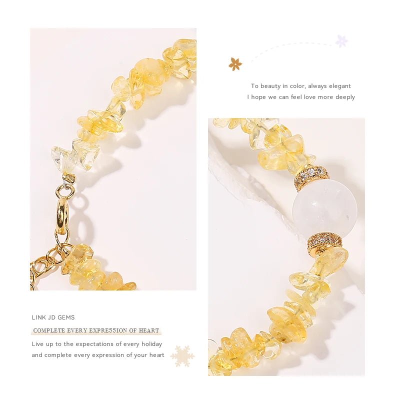 JD Natural Citrine Stone Gravel Bead Lucky Wealth Bracelets Women Fashion Jewelry Handmade Adjustable Chain Bracelet Couple Gift