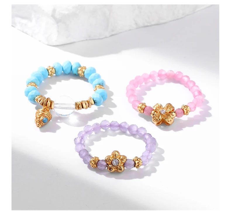 JD Natural Faceted Blue Turquoise Strand Rings Women Vintage Handmade Adjustable Reiki Yoga Energy Rings Party Couple Gifts