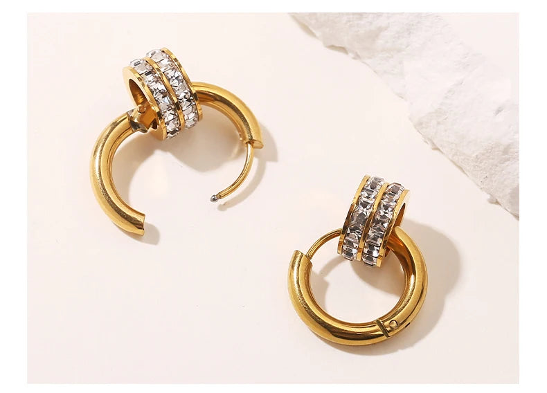 JD Stainless Steel Geometric Circle Zircon Hoop Earrings Trendy Bohemia Party Earrings For Women Buckle Hoops Ear Jewelry Gifts
