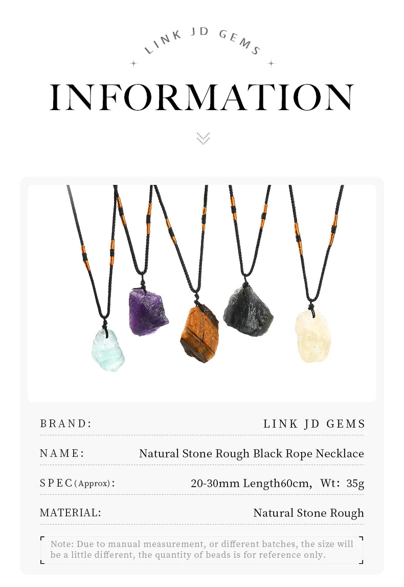 JD Natural Crystal Amethyst Raw Stone Pendant Clavicle Necklace Women Men Reiki Healing Adjustable Rope Chain Lucky Necklace