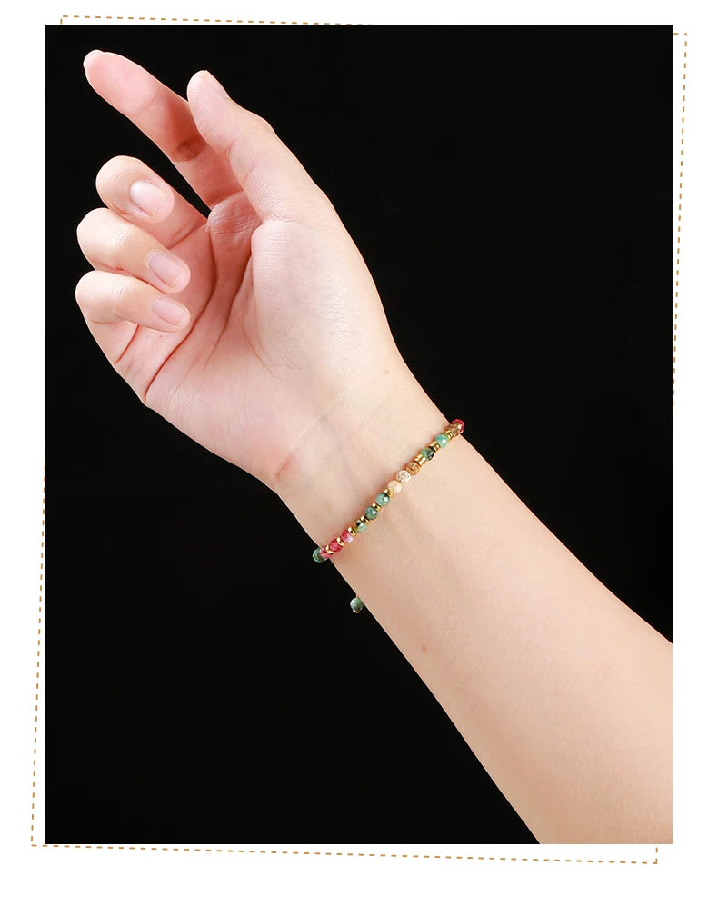 JD Natural Stone Faceted Africa Turquoises Colored Chalcedony Braided Bracelet Women Bohe Handmade Rope Adjustable Jewelry Gift