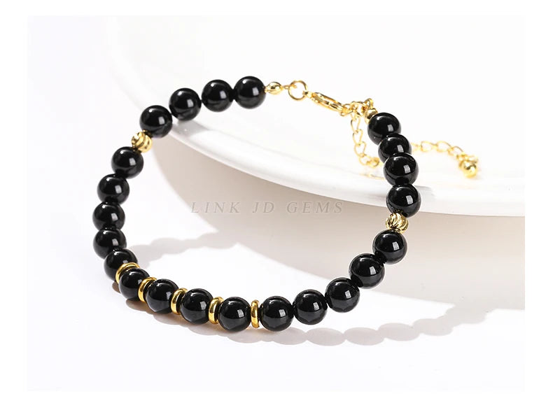 JD Natural Stone Green Aventurine Black Agate 6mm Bead Stainless Steel Bracelet Women Trendy Handmade Adjustable Healing Jewelry
