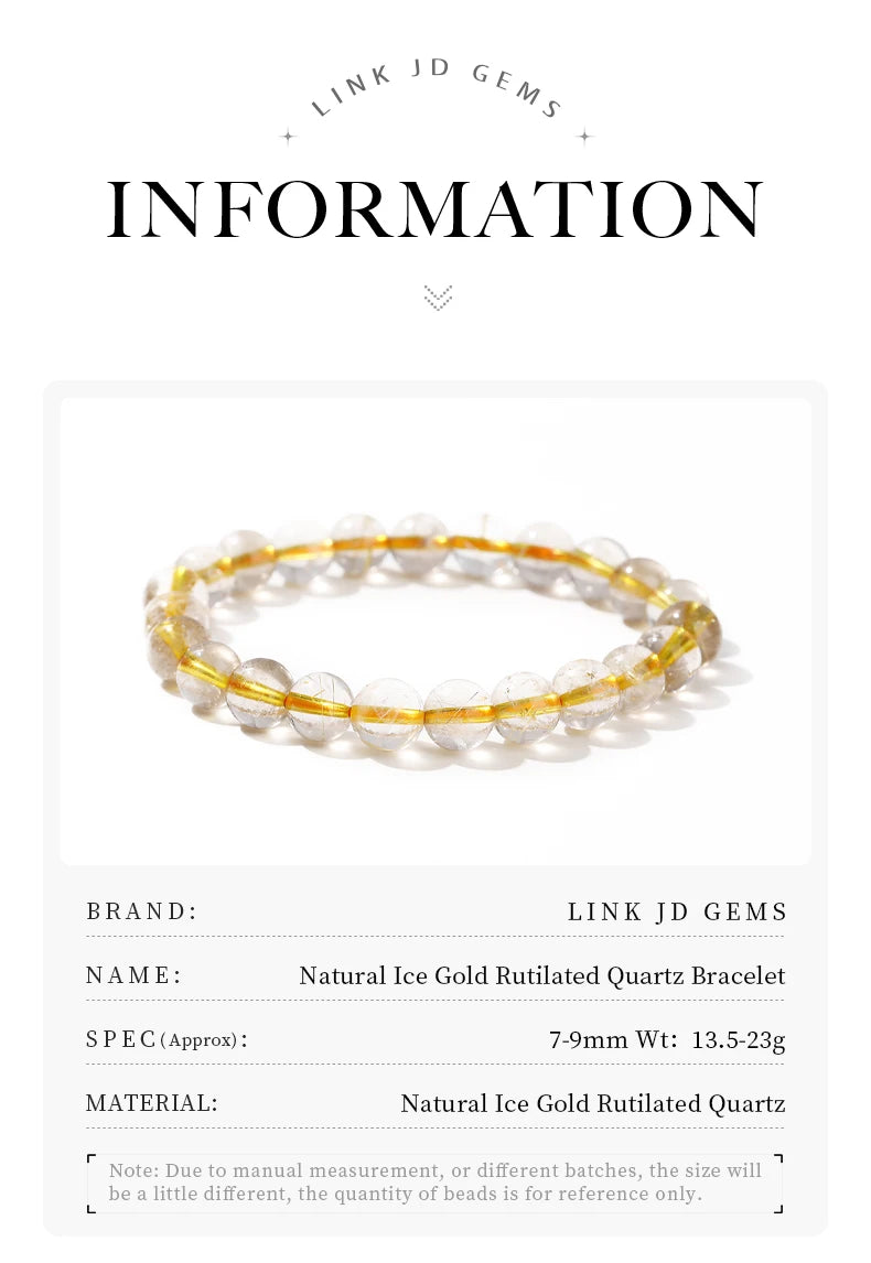 JD Natural Golden Rutilated Quartz Inlaid Chain Bracelets Women Luxury Elegant Handmade Stainless Steel Gems Healing Couple Gift