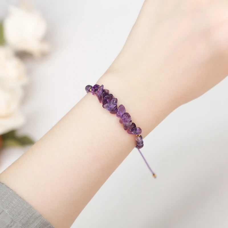 JD Natural Green Aventurine Amethyst Irregualr Gravel Woven Bracelet Women Men Handmade Braided Bracelet Crystal Chip Jewelry