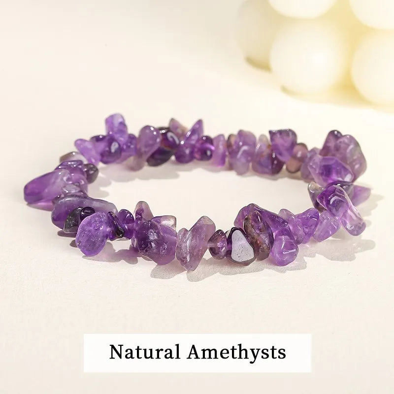 JD Natural Crystal Stone Seven Chakra Irregular Energy Bracelet Women Men Healing Amethyst Fluorite Chip Strand Bracelet Gift