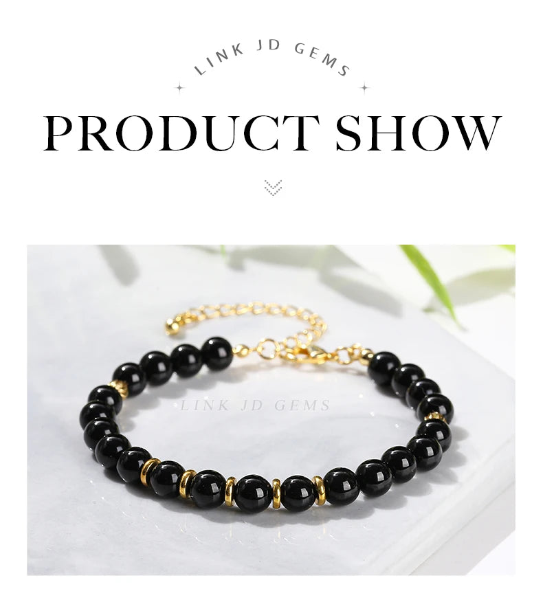 JD Natural Stone Green Aventurine Black Agate 6mm Bead Stainless Steel Bracelet Women Trendy Handmade Adjustable Healing Jewelry