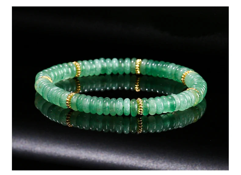 JD Natural Stone Green Aventurine Pink Quartz Flat Spacer Beads Bracelet Women Men Bohe Elastic Bangles Healing Friendship Gift
