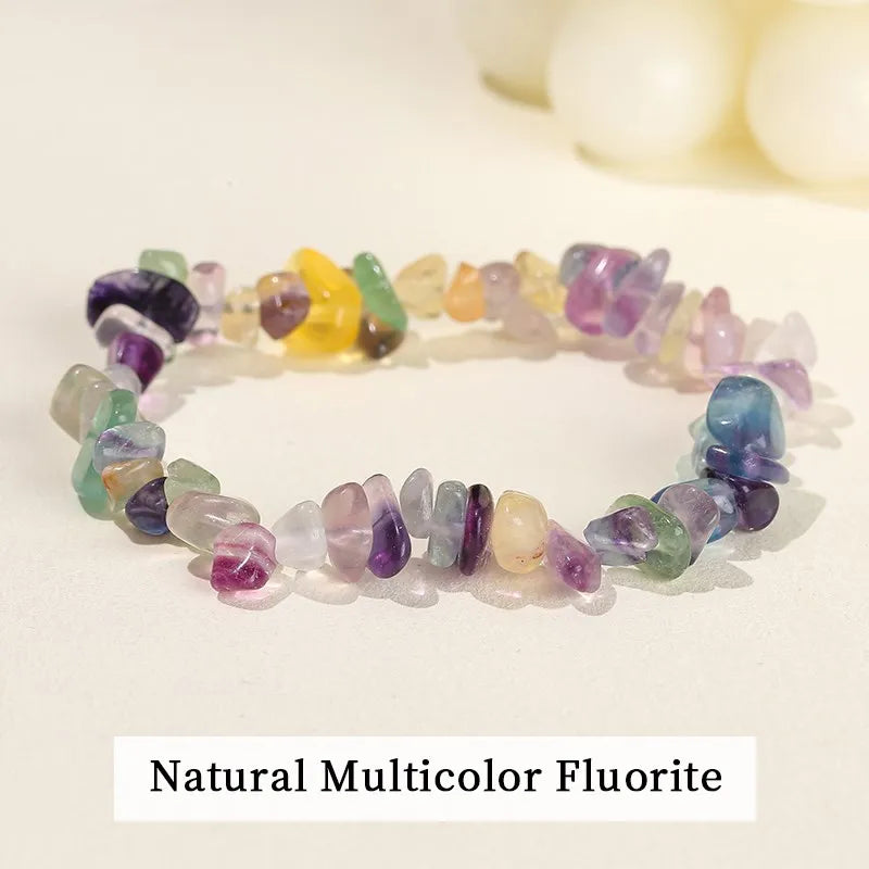 JD Natural Crystal Stone Seven Chakra Irregular Energy Bracelet Women Men Healing Amethyst Fluorite Chip Strand Bracelet Gift