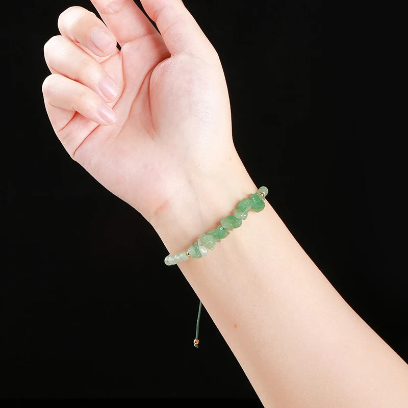 JD Natural Green Aventurine Irregular Gravel Bead Bracelet Women Trendy Adjustable Rope Braided Reiki Healing Chip Jewelry Gift