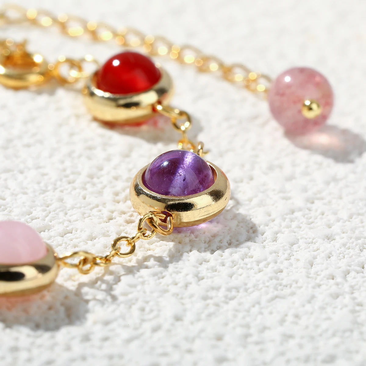 JD Natural Stone Colorful Crystal Lucky Bead Chain Bracelets Women Fashion Simple Adjustable Stainless Steel Healing Jewelry
