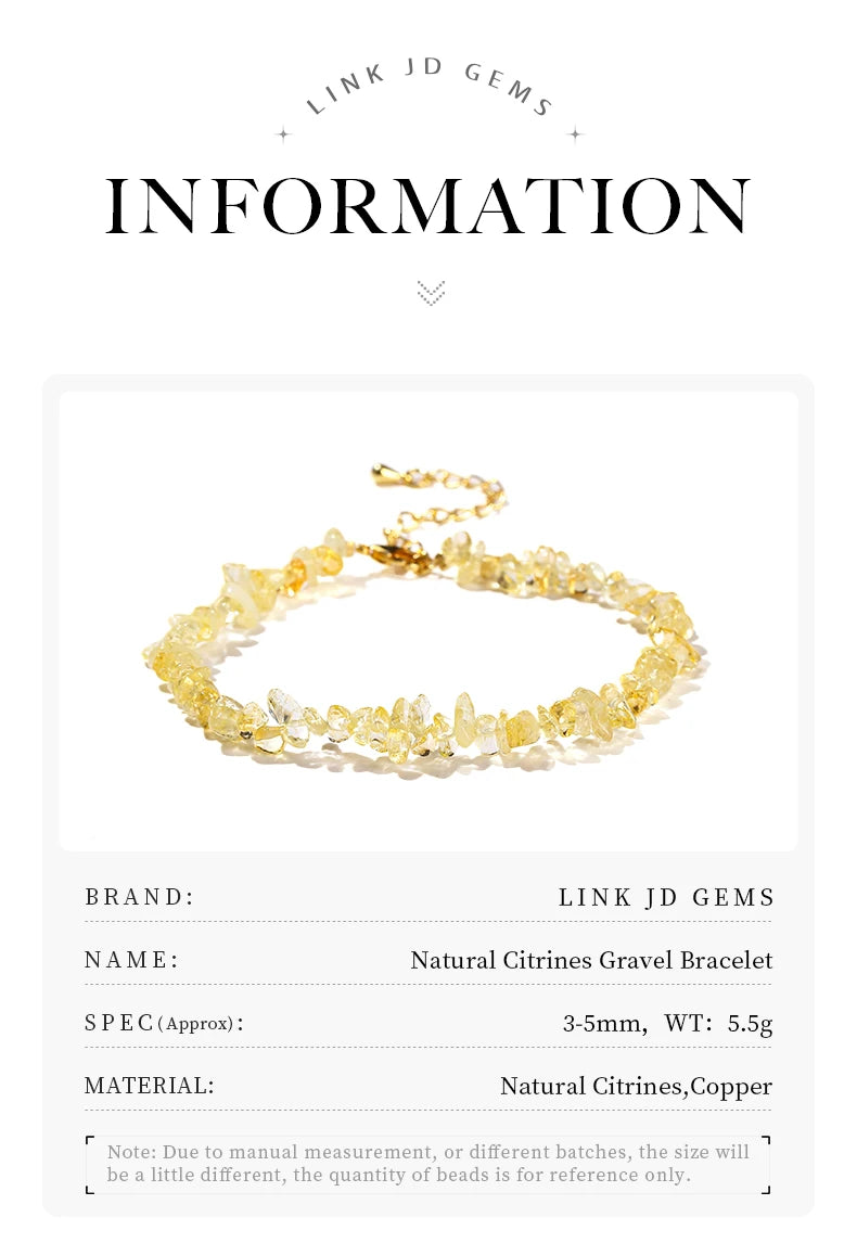 JD Natural Citrines Gravel Stone Irregualr Chip Chakra Bracelet Women Fashion Jewelry Reiki Healing Adjustable Birthday Gifts
