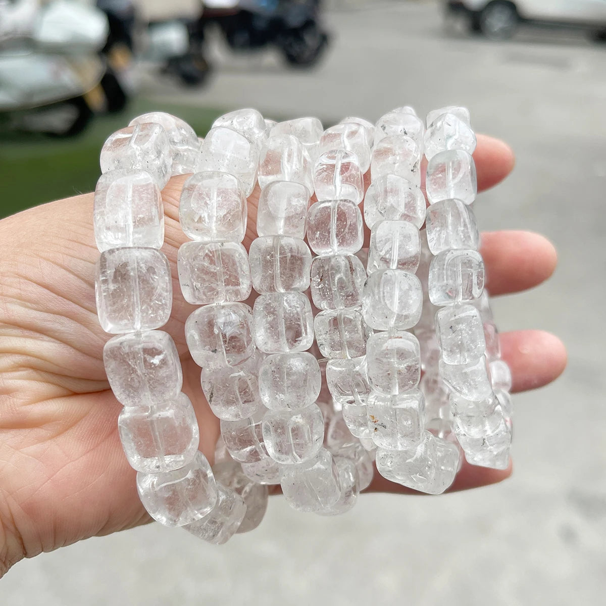 JD Natural Stone Rock Quartz Irregular Square Bead Bracelet Women Reiki Healing Crystal Stretch Bangles Yoga Jewelry Female