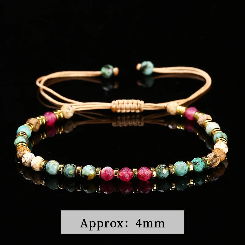 JD Natural Stone Faceted Africa Turquoises Colored Chalcedony Braided Bracelet Women Bohe Handmade Rope Adjustable Jewelry Gift