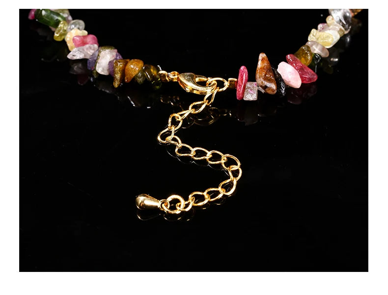JD Natural Stone Mixed Tourmaline Gravel Lucky Chain Bracelet Women Fashion Jewelry Adjustable Chip Bracelet Yoga Chakra Gifts