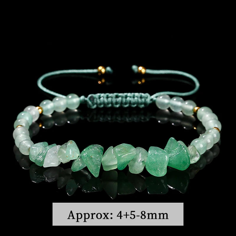 JD Natural Green Aventurine Irregular Gravel Bead Bracelet Women Trendy Adjustable Rope Braided Reiki Healing Chip Jewelry Gift