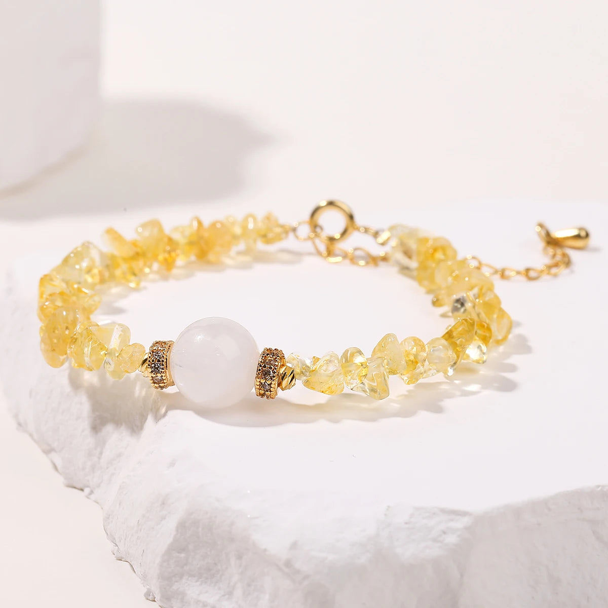 JD Natural Citrine Stone Gravel Bead Lucky Wealth Bracelets Women Fashion Jewelry Handmade Adjustable Chain Bracelet Couple Gift