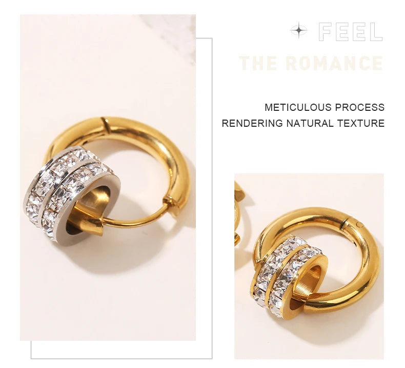 JD Stainless Steel Geometric Circle Zircon Hoop Earrings Trendy Bohemia Party Earrings For Women Buckle Hoops Ear Jewelry Gifts
