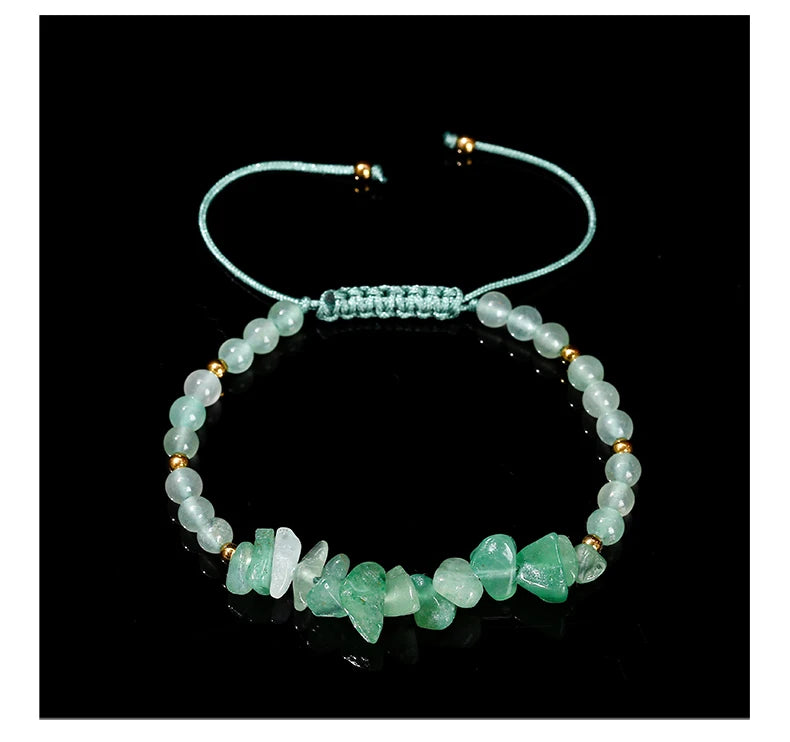JD Natural Green Aventurine Irregular Gravel Bead Bracelet Women Trendy Adjustable Rope Braided Reiki Healing Chip Jewelry Gift