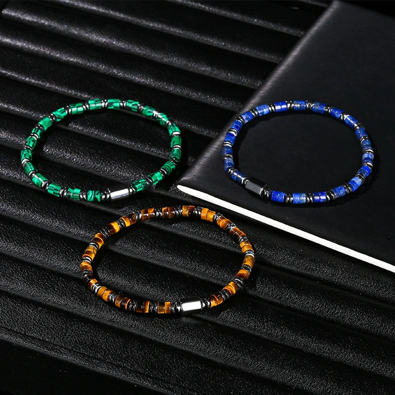 JD Natural Yellow Tiger Eye Hematite Stone Cylindrical Bead Bracelets For Women Men Health Protection Yoga Energy Soul Jewelry