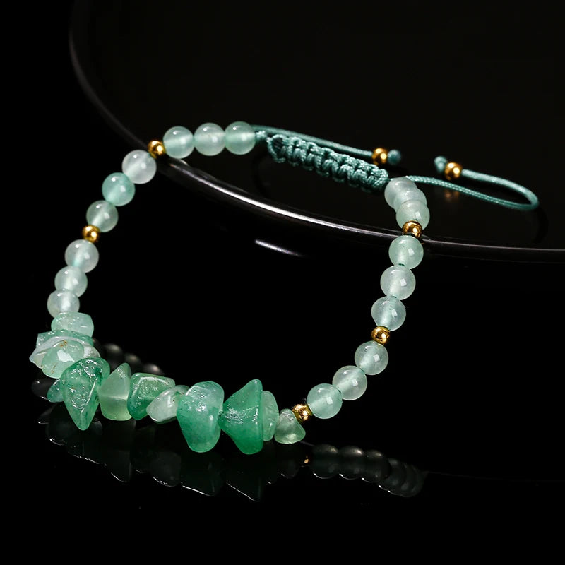 JD Natural Green Aventurine Irregular Gravel Bead Bracelet Women Trendy Adjustable Rope Braided Reiki Healing Chip Jewelry Gift
