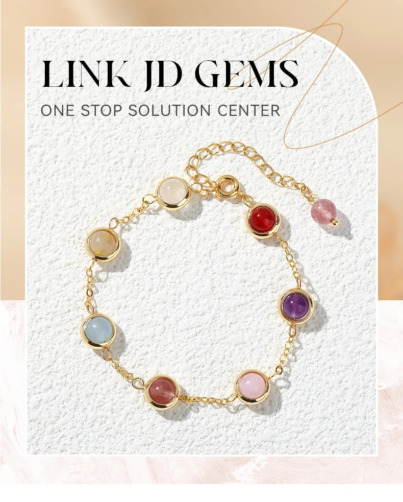 JD Natural Stone Colorful Crystal Lucky Bead Chain Bracelets Women Fashion Simple Adjustable Stainless Steel Healing Jewelry