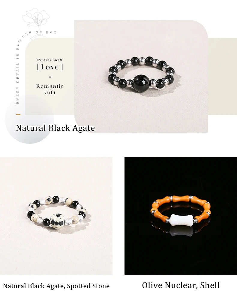 JD Natural Stone Small Bead Crystal Rings for Women Trendy Bohe Handmade Stretch Rings Reiki Healing Party Gifts Couple Jewelry
