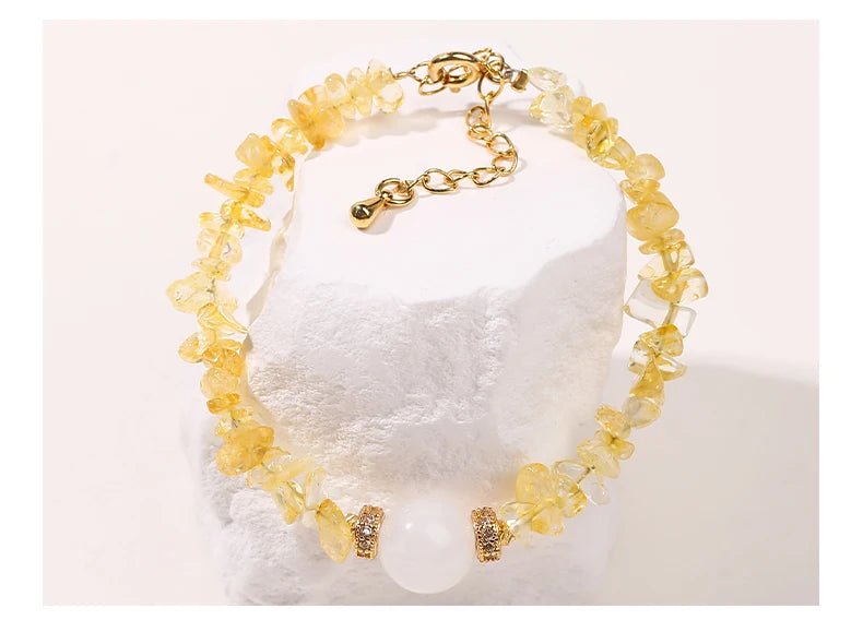 JD Natural Citrine Stone Gravel Bead Lucky Wealth Bracelets Women Fashion Jewelry Handmade Adjustable Chain Bracelet Couple Gift