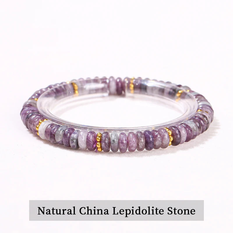 JD Natural Stone Green Aventurine Pink Quartz Flat Spacer Beads Bracelet Women Men Bohe Elastic Bangles Healing Friendship Gift