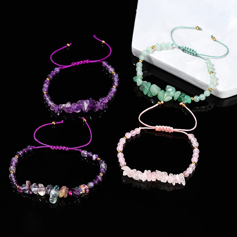 JD Natural Green Aventurine Amethyst Irregualr Gravel Woven Bracelet Women Men Handmade Braided Bracelet Crystal Chip Jewelry