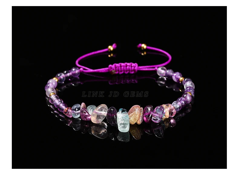 JD Natural Green Aventurine Amethyst Irregualr Gravel Woven Bracelet Women Men Handmade Braided Bracelet Crystal Chip Jewelry