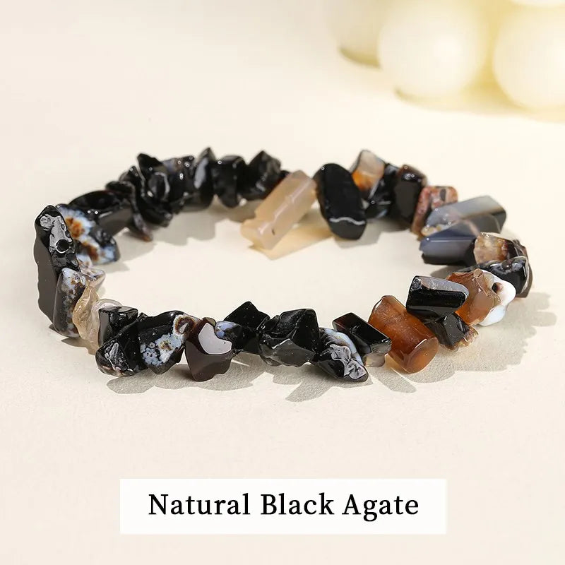 JD Natural Crystal Stone Seven Chakra Irregular Energy Bracelet Women Men Healing Amethyst Fluorite Chip Strand Bracelet Gift