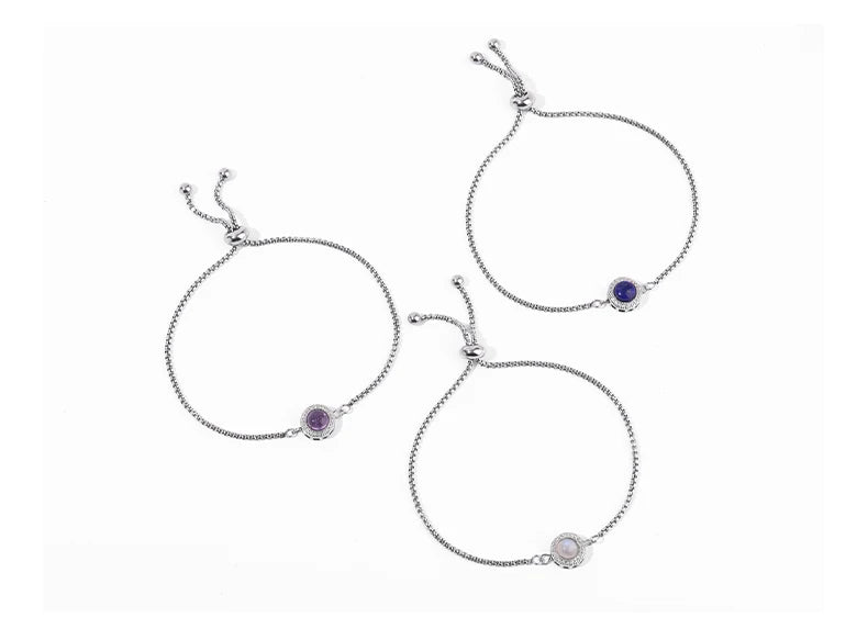 JD Natural Blue Moonstone Inlaid Stainless Steel Chain Bracelets Women Fashion Handmade Adjustable Healing Bangles Couple Gifts