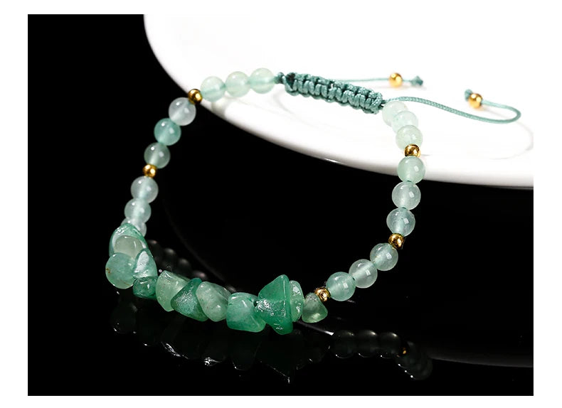 JD Natural Green Aventurine Irregular Gravel Bead Bracelet Women Trendy Adjustable Rope Braided Reiki Healing Chip Jewelry Gift